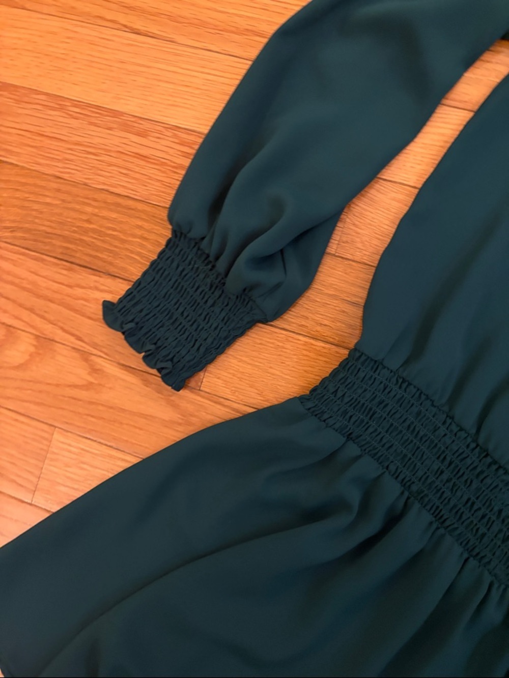 Amanda Uprichard Dark Teal Long Sleeve Smocked Waist Mini Dress - Picture 6 of 10
